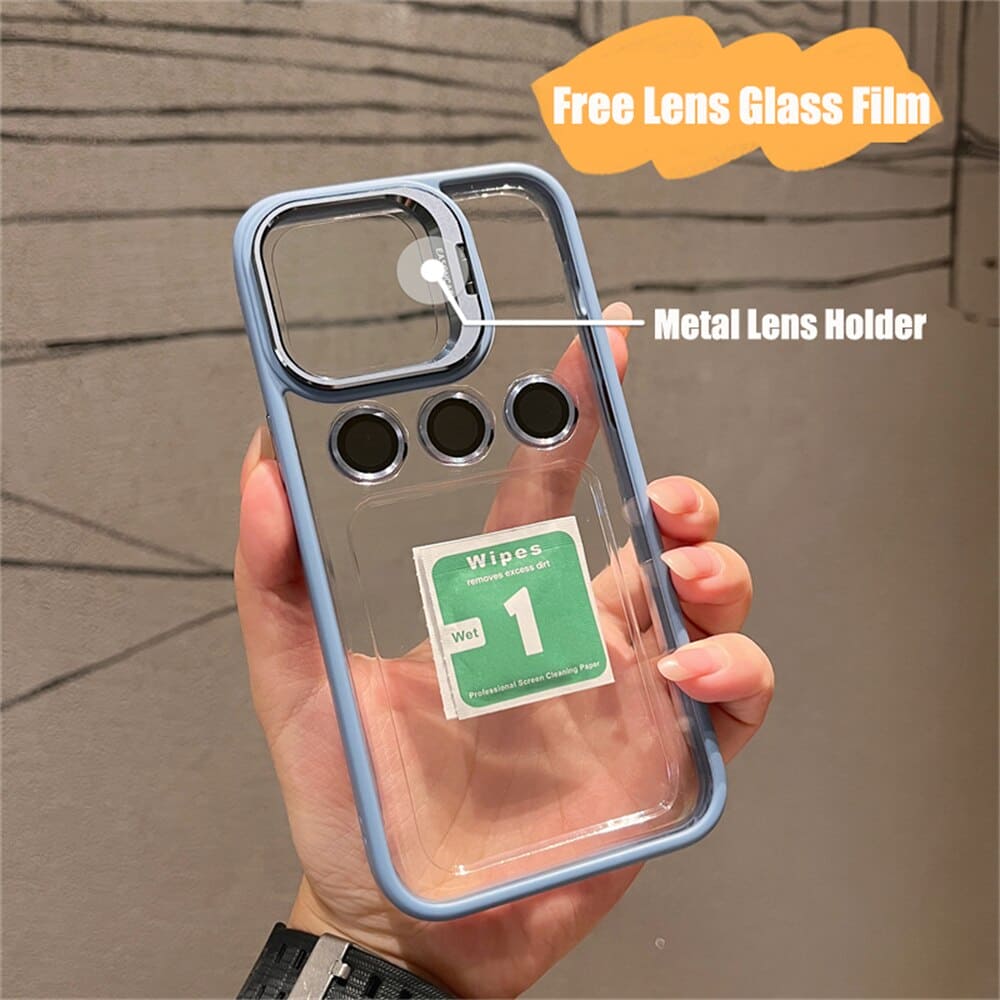 Transparent Cell Phone Holder + Lens Film Combo Cell Phone Case