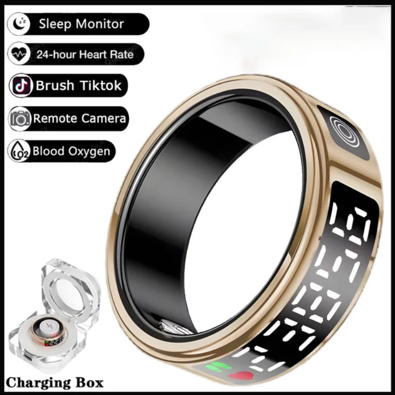 Smart Ring LED Display Screen Heart Rate Blood Oxygen Monitoring Multi Sports