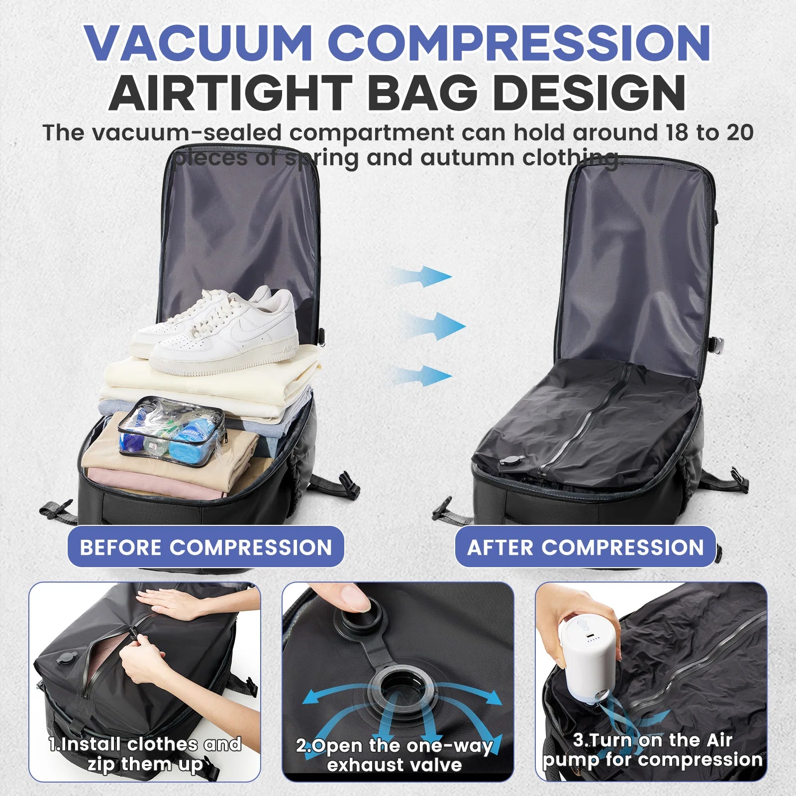Vacuum Compression Backpack - Pump Free 🎁 Gift