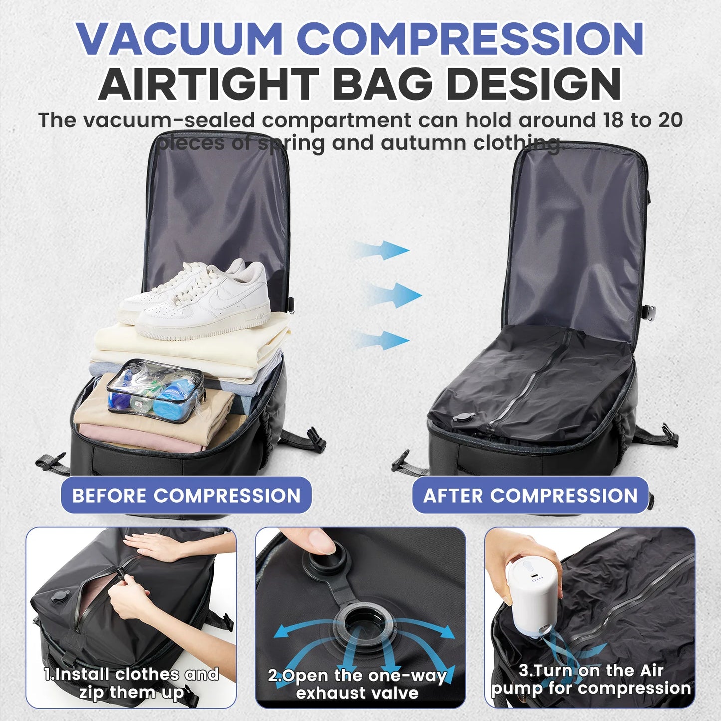 Vacuum Compression Backpack - Pump Free 🎁 Gift