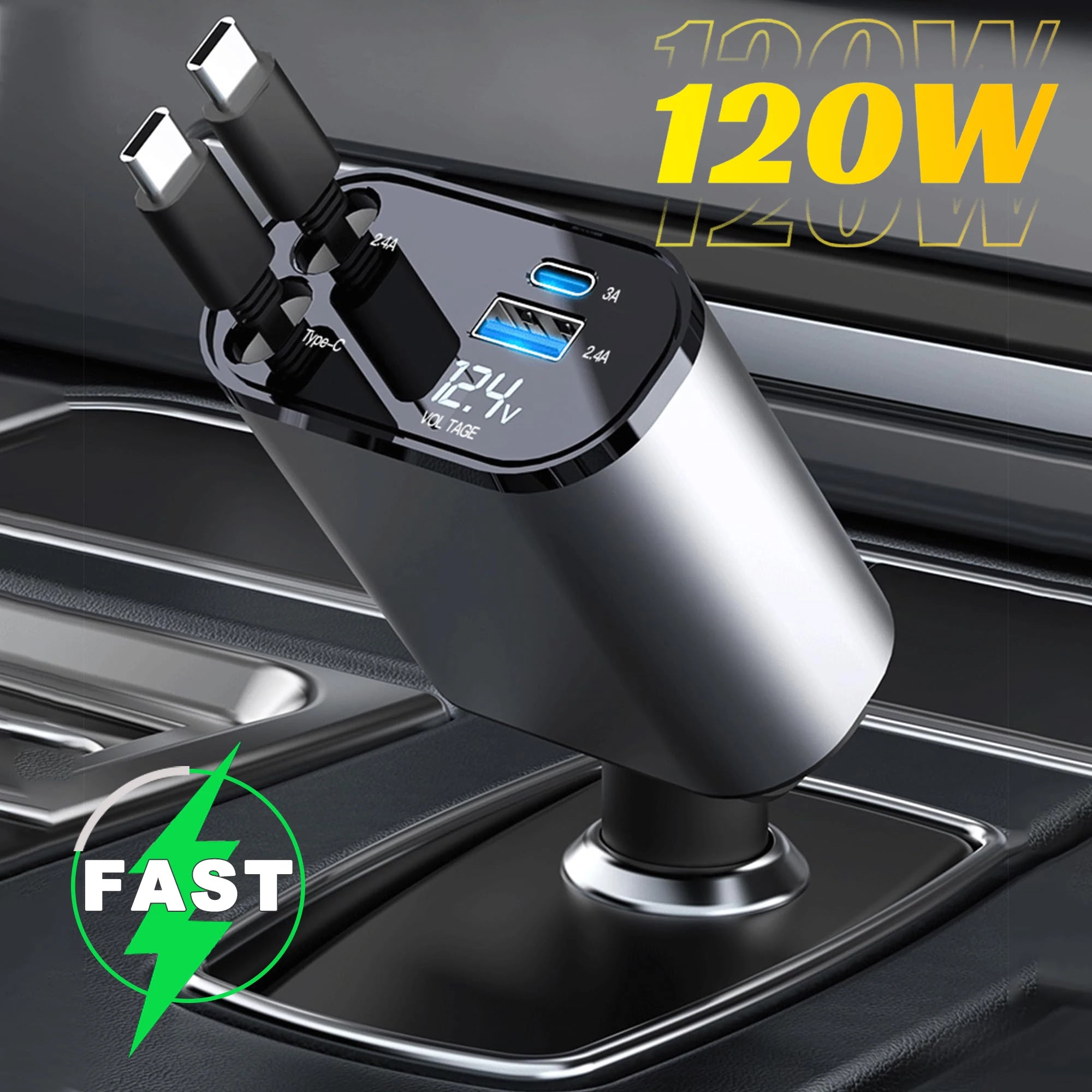 120/66w 4 IN 1 Retractable Car Charger Mobile Phone