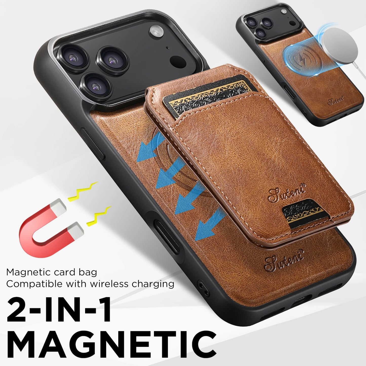 Funda para teléfono con tarjetero magnético 2 en 1 para la serie Zaho iPhone 17