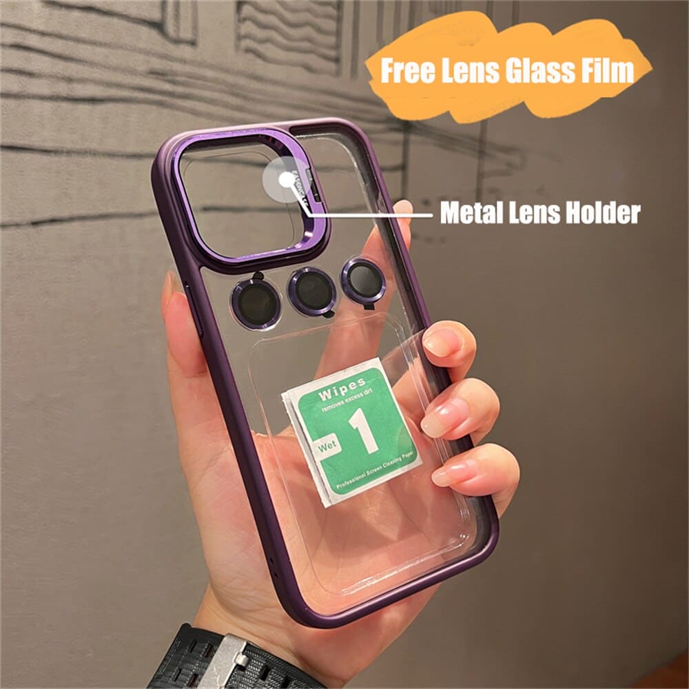 Transparent Cell Phone Holder + Lens Film Combo Cell Phone Case