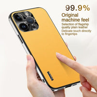 Business high-end vegan leather pattern metal lens ring drop-proof phone case (with logo)