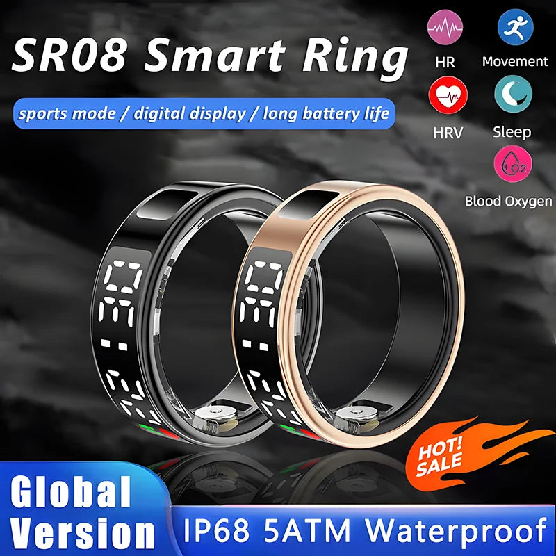 Smart Ring LED Display Screen Heart Rate Blood Oxygen Monitoring Multi Sports