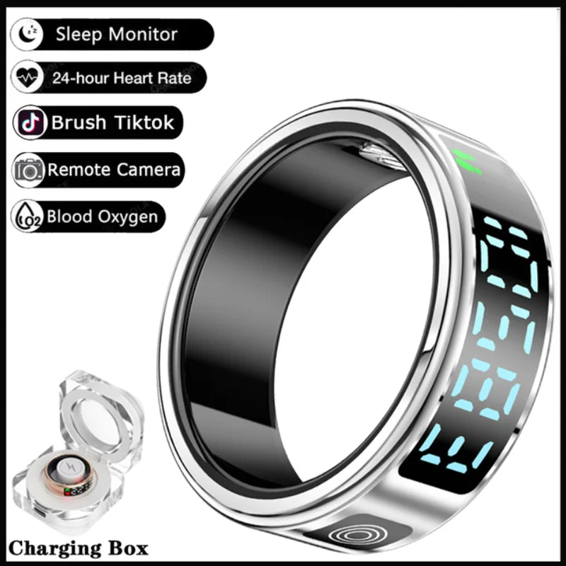 Smart Ring LED Display Screen Heart Rate Blood Oxygen Monitoring Multi Sports