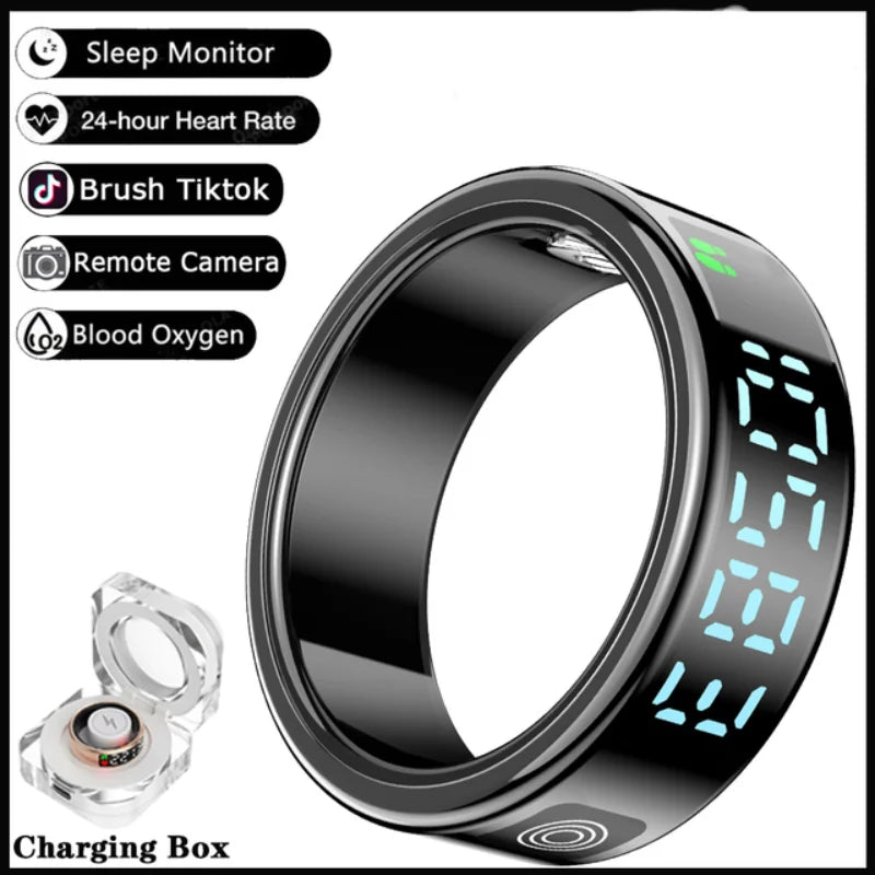 Smart Ring LED Display Screen Heart Rate Blood Oxygen Monitoring Multi Sports