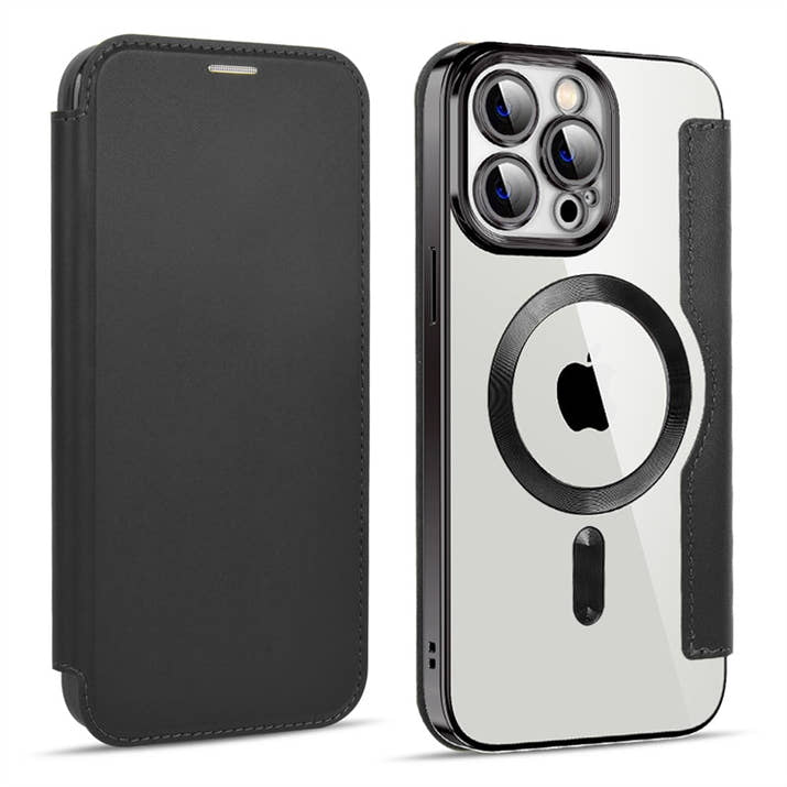 Transparent Electroplated Magnetic Leather Flip Case