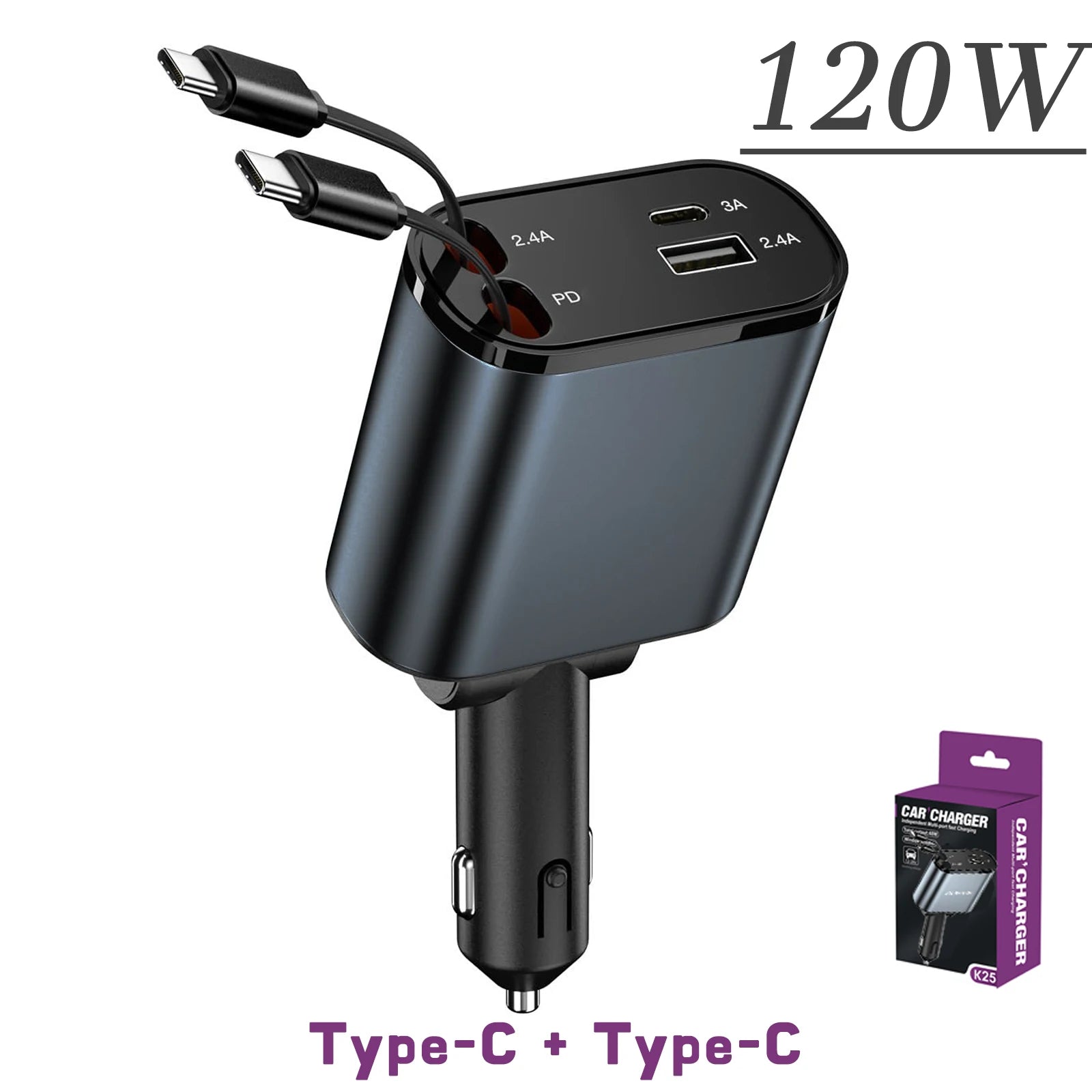 120/66w 4 IN 1 Retractable Car Charger Mobile Phone