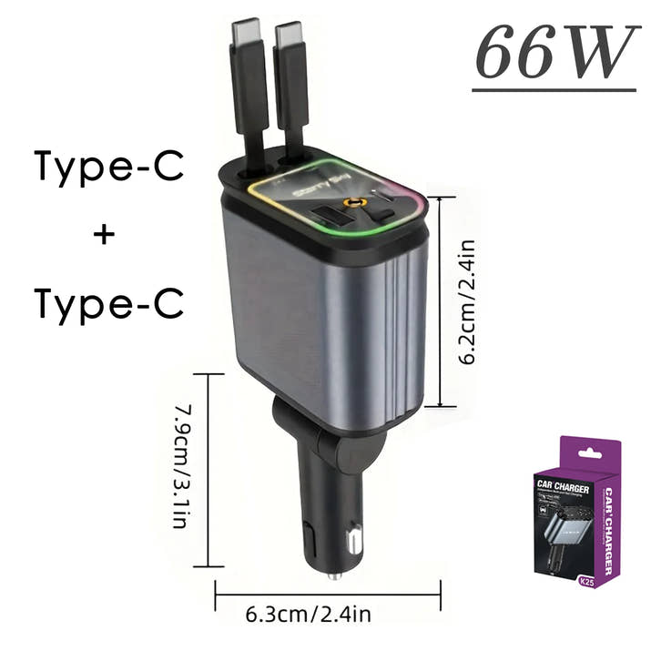 4in1 Retractable Car Charger with USB Roof Star