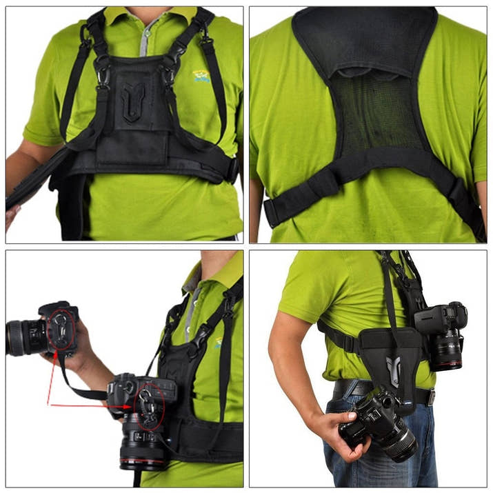 Carrier II Multi Dual 2 Camera Carrying Chest Harness System Vest Quick Strap with Side Holster