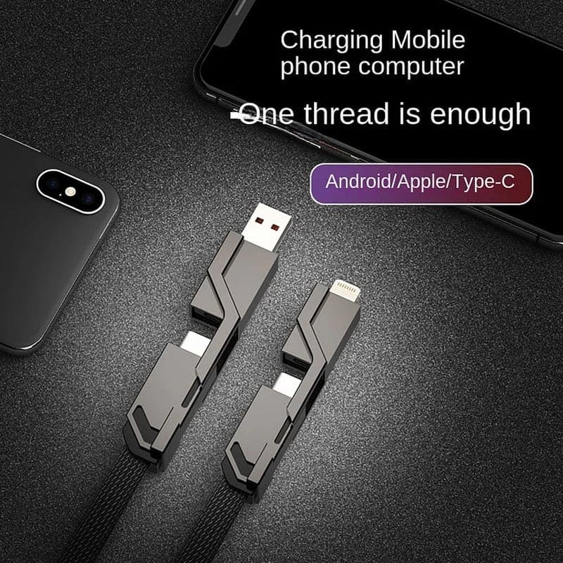 4-in-1 Flat Braided Anti-Tangle Charger Cord with Velcro