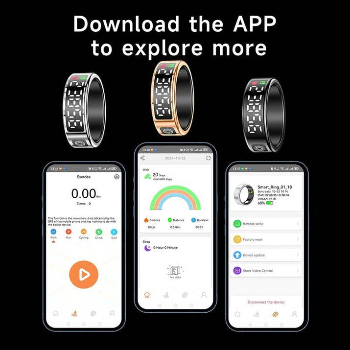 Smart Ring LED Display Screen Heart Rate Blood Oxygen Monitoring Multi Sports