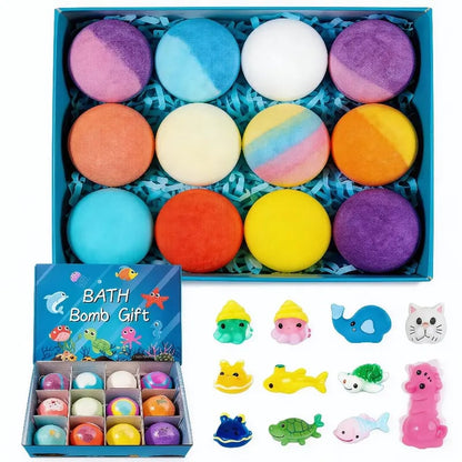 🛁 Natural Bath Bombs for Kids with Mega Bubbles & Surprise Inside 🥚✨12 pcs[1 Box]