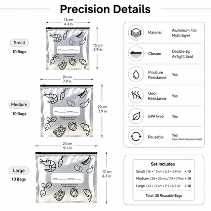 🛡️🥬 Reusable thickened upright aluminum foil sealing storage bags with label