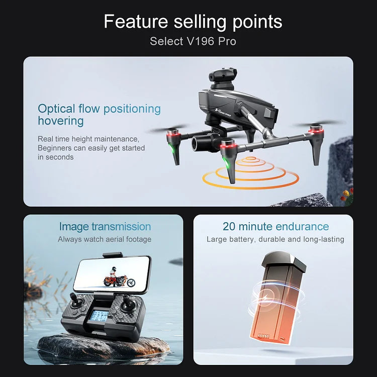 Zaho™  Drone with 8K camera for adults, v196 rc quadcopter with auto return, follow me