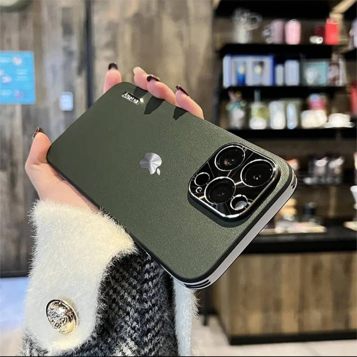 Business high-end vegan leather pattern metal lens ring drop-proof phone case (with logo)