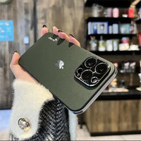 Business high-end vegan leather pattern metal lens ring drop-proof phone case (with logo)