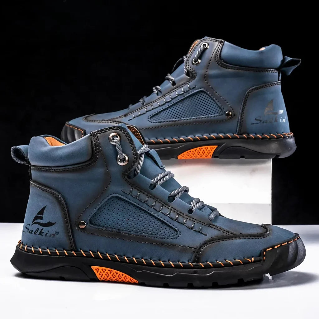 Men's Comfortable Handmade Leather Boots – Waterproof, Arch Support, Pressure Relief, Spacious Toe Box Outdoor Leather Shoes