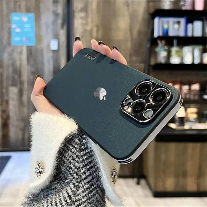 Business high-end vegan leather pattern metal lens ring drop-proof phone case (with logo)
