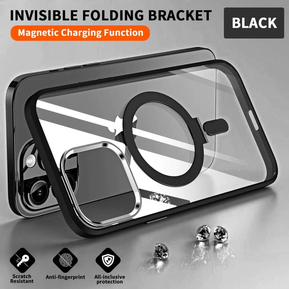 Folding Magnetic Charging Stand Ring Case Cover for iPhone