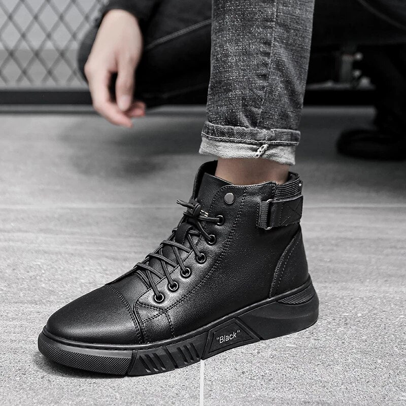 Handmade Cowhide Leather Boots All Black