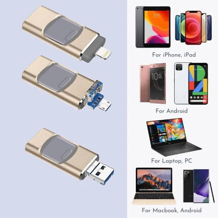 4 In 1 High Speed USB Flash Drive For iPhone, iPad, Android, PC & More Devices