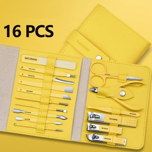 (16pcs/Set) Stainless Steel Nail Clipper Set With Folding Bag Nail Knife Set Scissors Makeup Beauty Tools