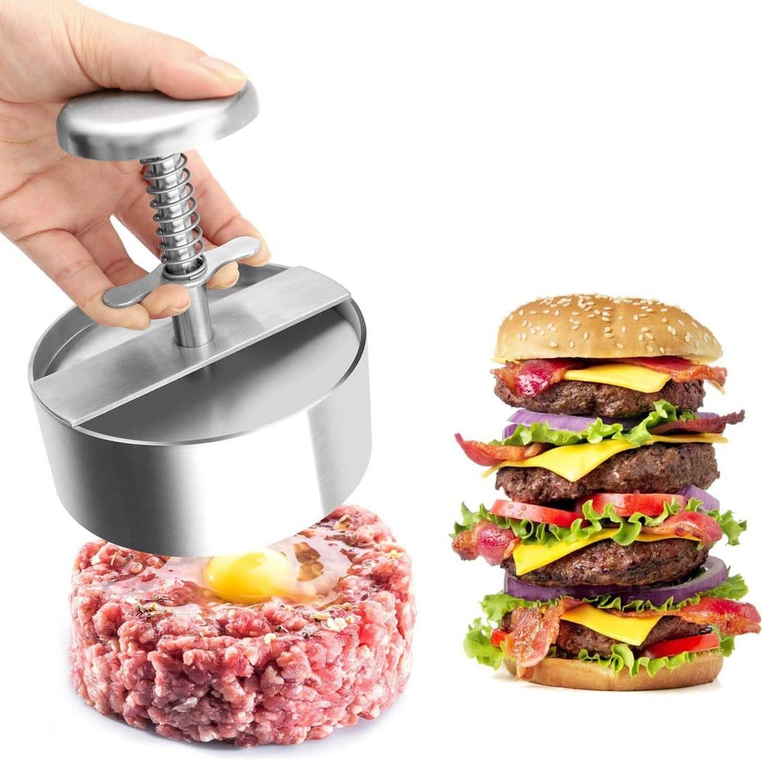 Manual meat press for hamburger patties