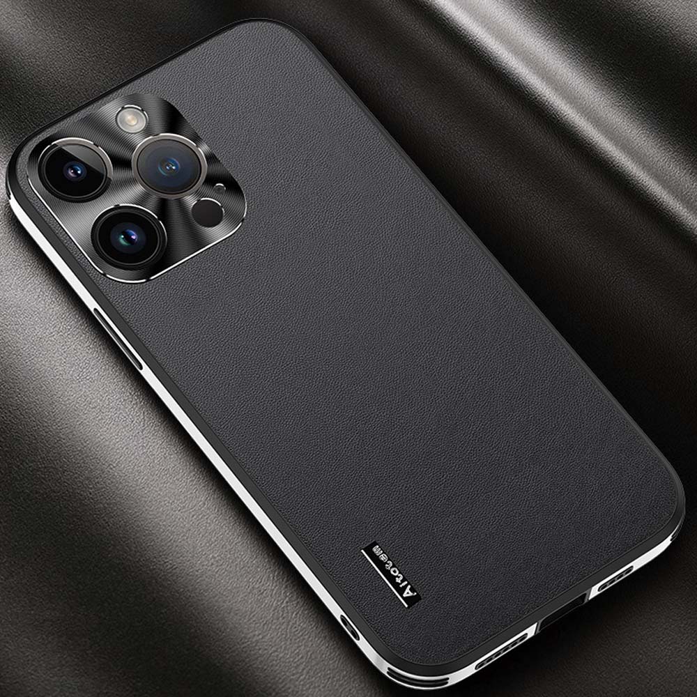 LEATHER TEXTURE METAL LENS PHONE CASE