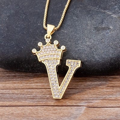 Crown 26Letter Diamond Necklace
