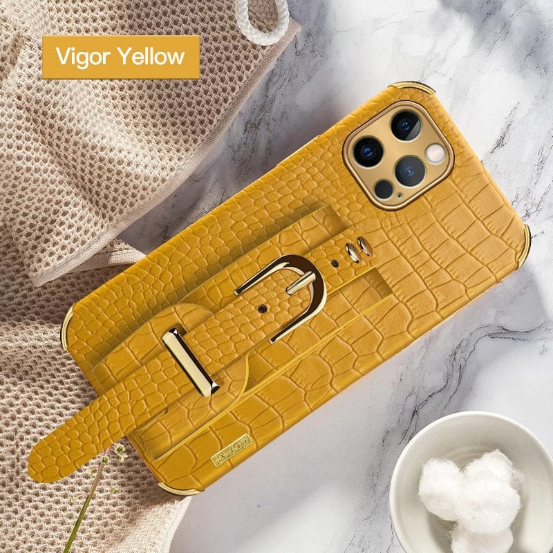 CROCODILE PATTERN SYNTHETIC LEATHER WRISTBAND IPHONE CASE