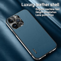 Business high-end vegan leather pattern metal lens ring drop-proof phone case (with logo)