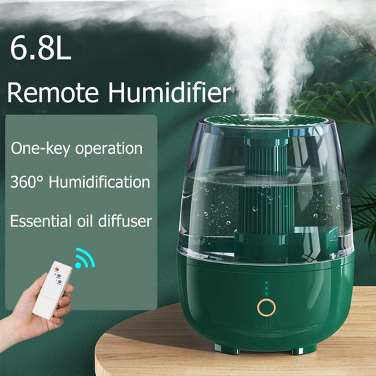 Humidifier for Bedroom Large Room Home, 6.8L Ultrasonic Cool Mist Air Humidifier Essential Oil Diffuser with Remote Control, 360° Rotating Dual Nozzles, 3 Adjustable Cool Mist Level (Green)