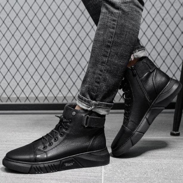 Handmade Cowhide Leather Boots All Black