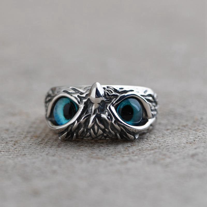 Silver Demon Eye Owl Ring