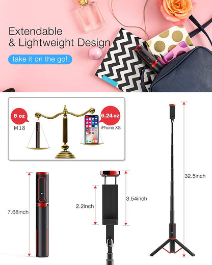 3 in 1 Tripod Selfie Stick Foldable Wireless Bluetooth