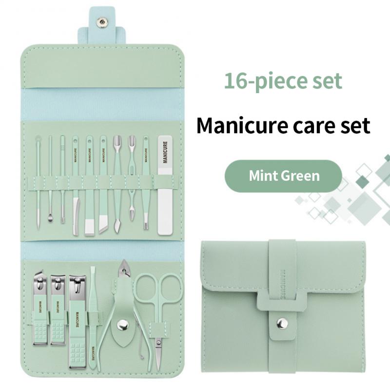 (16pcs/Set) Stainless Steel Nail Clipper Set With Folding Bag Nail Knife Set Scissors Makeup Beauty Tools
